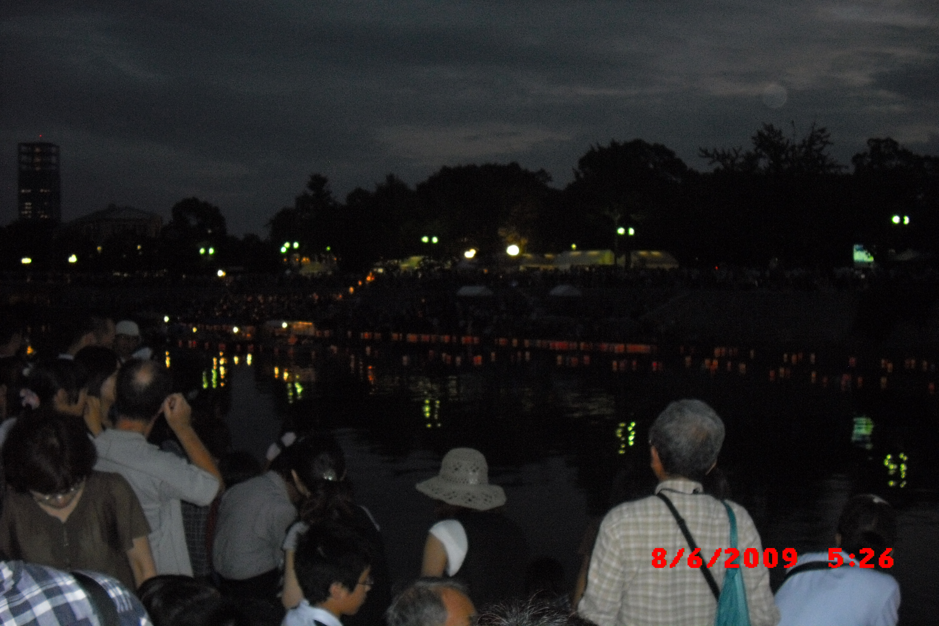 Lanterns floating on the river in Hiroshima to commemorate the victims and promote hope for peace