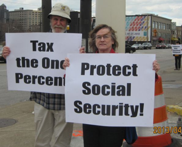 Demonstration and leafleting in downtown Cleveland, OH on April 15, 2013.