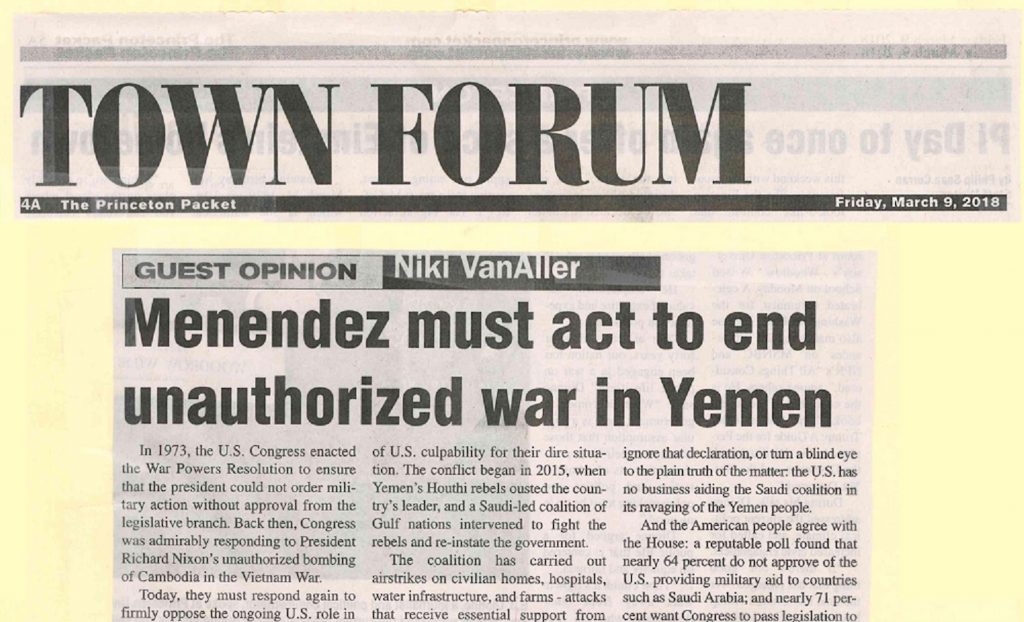 The Princeton Packet - Menendez Must Act to End Unauthorized War in Yemen